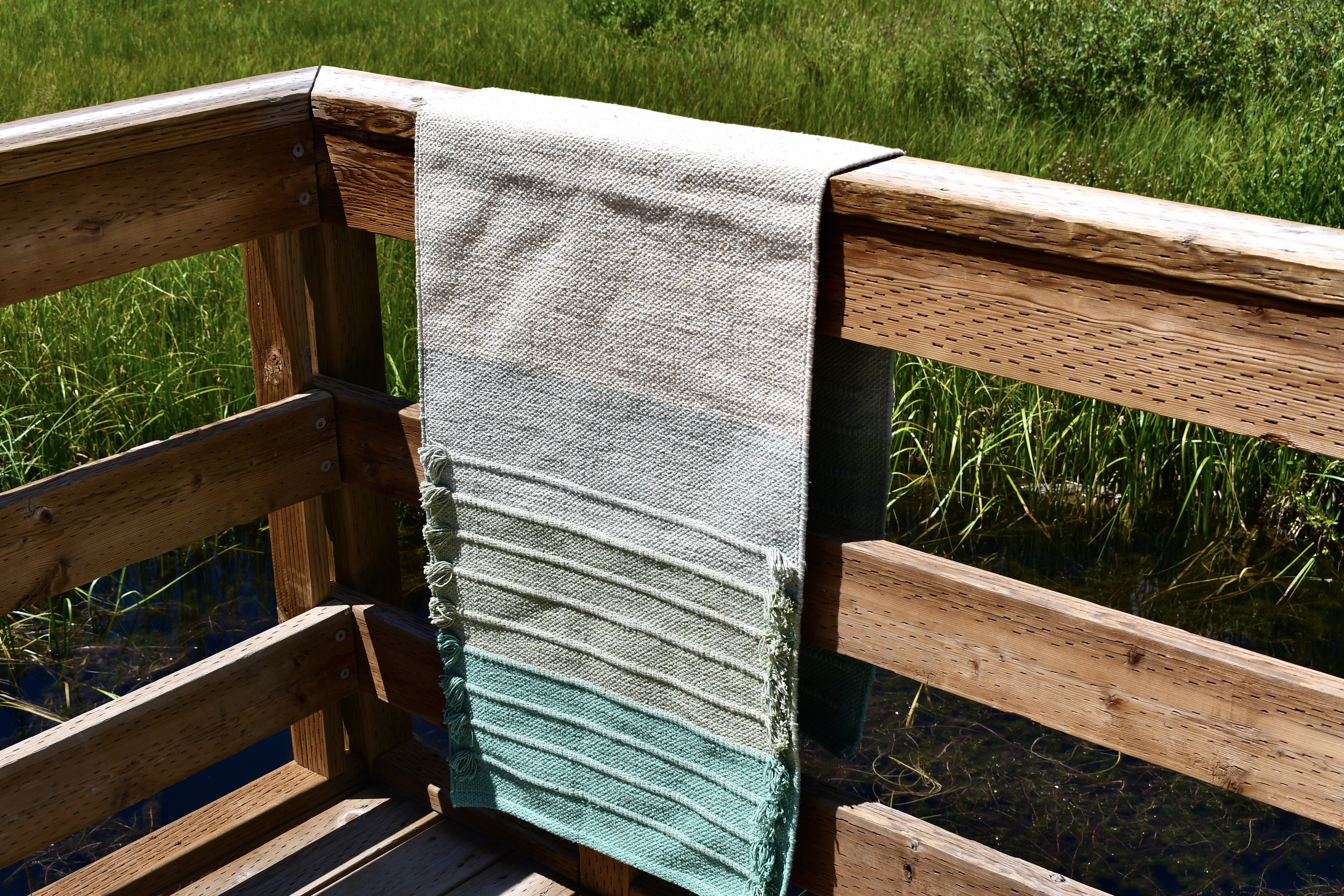 100% hand woven organic cotton yoga mats in Green Ombre