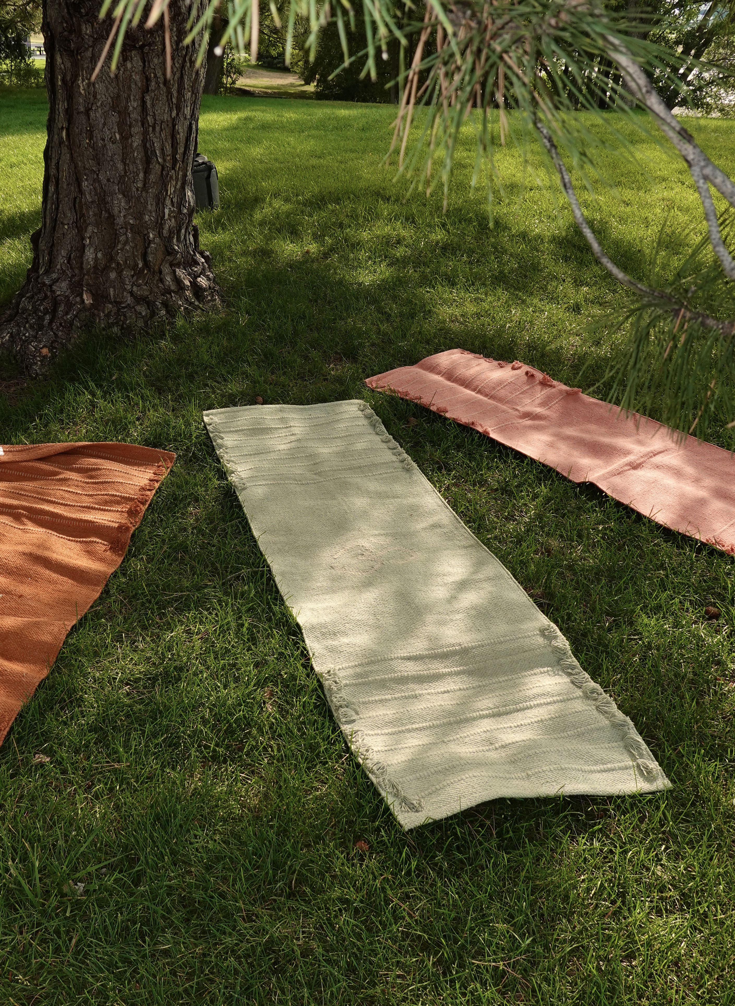 100% hand woven organic cotton yoga mats in Soft Sage OM