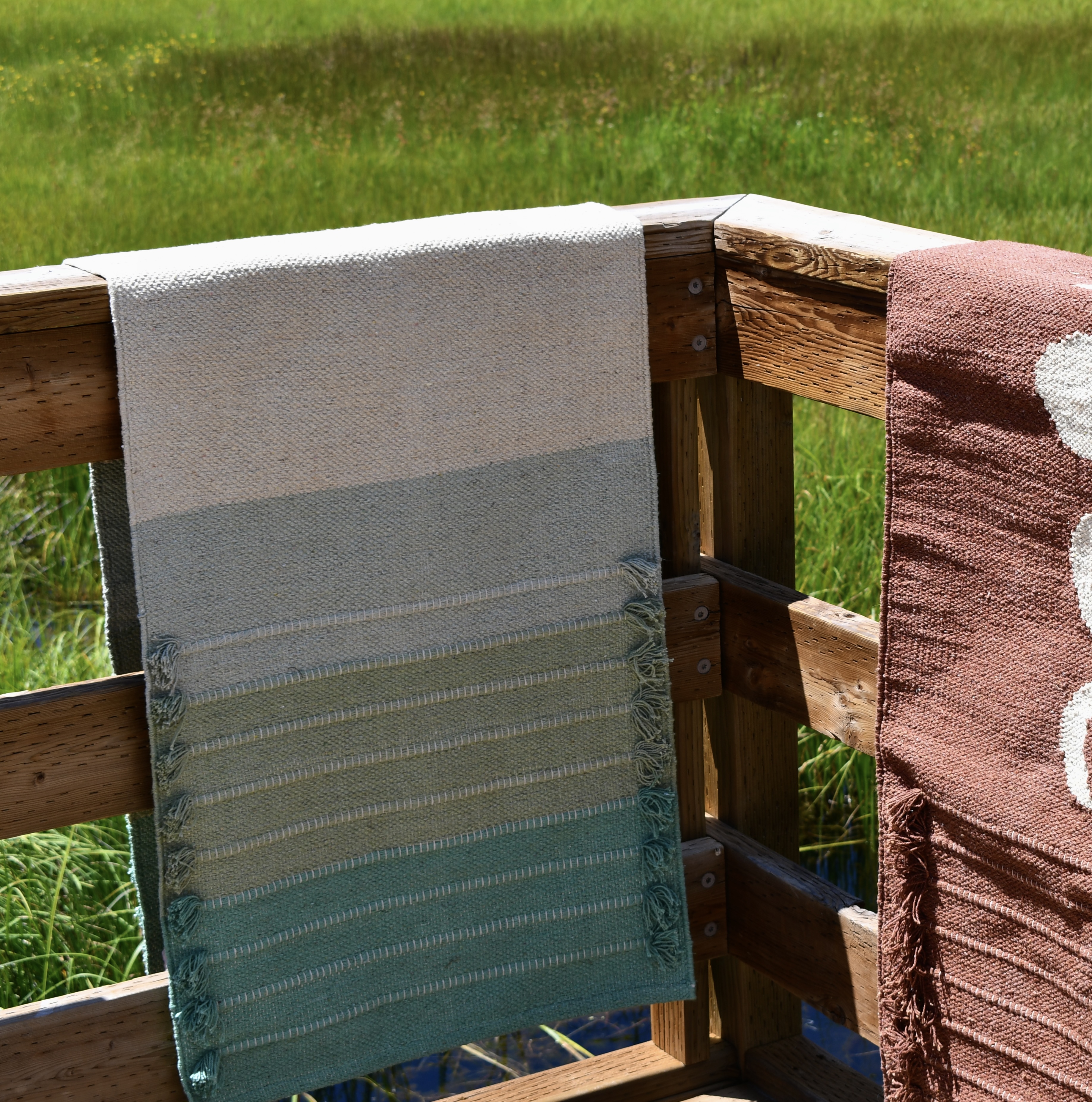 100% hand woven organic cotton yoga mats in Green Ombre