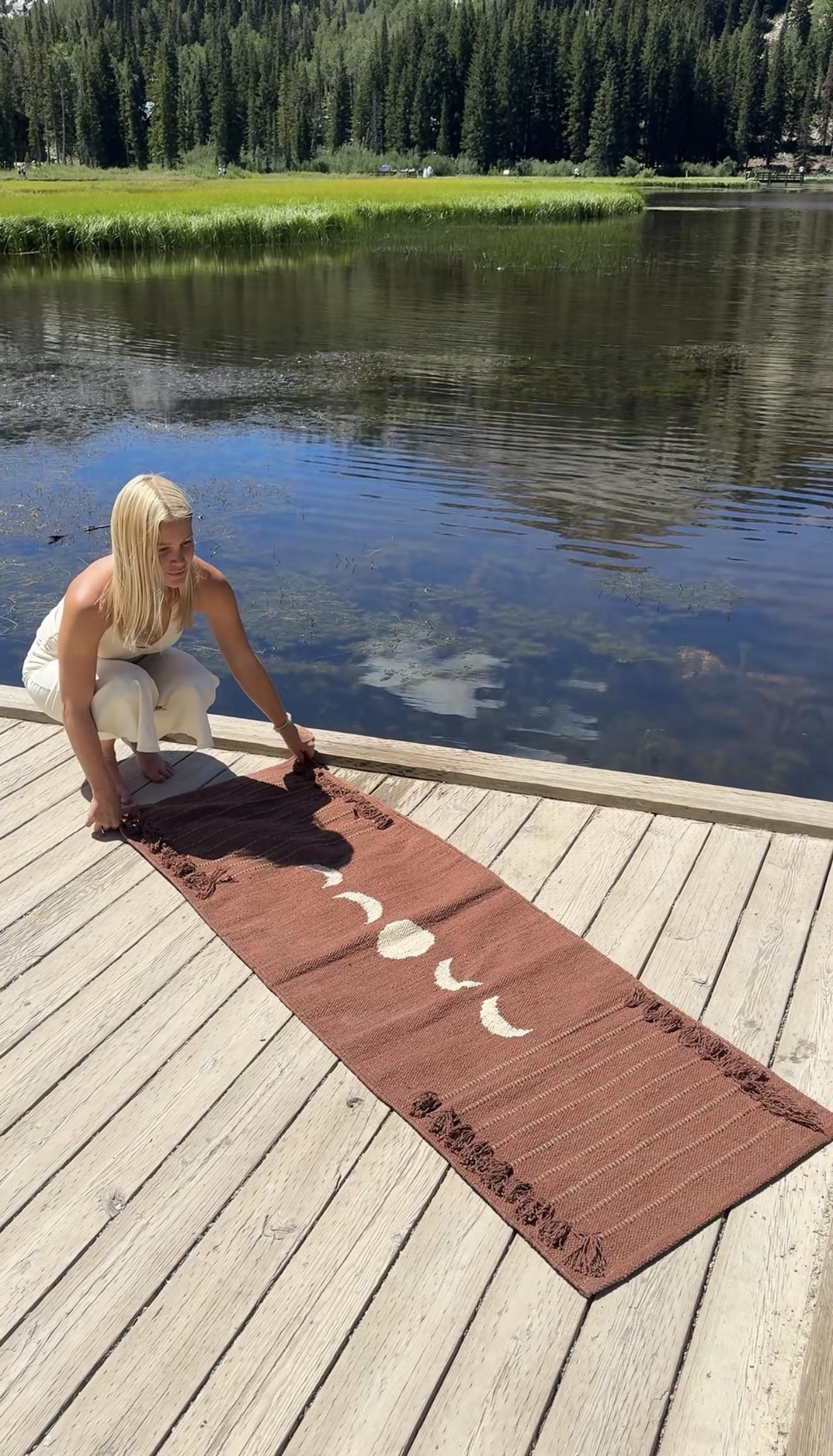 100% hand woven organic cotton yoga mats in Brown Moons